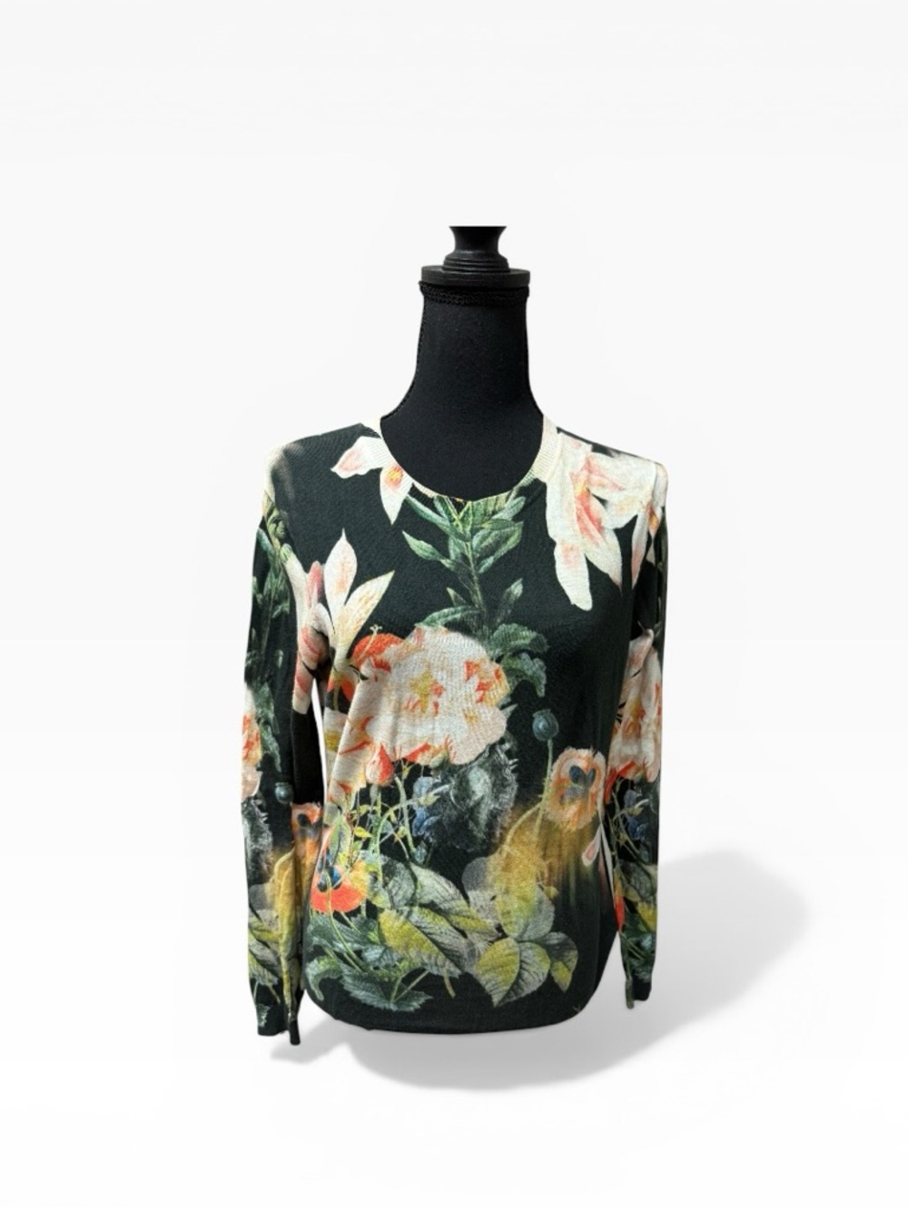 Ted Baker Floral Sweater Black Multi Long Sleeve Knit Pullover Top 2